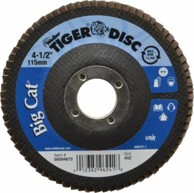 Flap Disc: 7/8" Hole, 40 Grit, Aluminum Oxide & Zirconia Alumina, Type 27