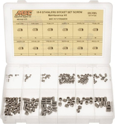 200 Piece, #6-32 to 3/8-24, Stainless Steel Set Screw Assortment