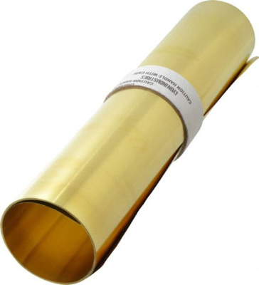 Shim Stock: 0.003'' Thick, 120'' Long, 12" Wide, 260 Alloy Brass