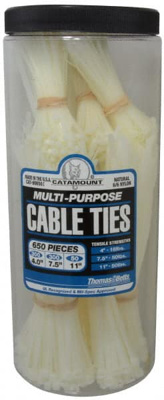 4 to 11 Inch Range, White Cable Ties