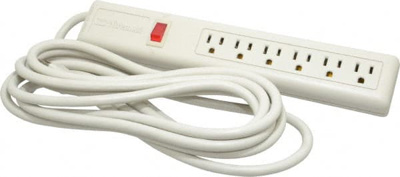 6 Outlets, 120 Volts, 15 Amps, 15' Cord, Power Outlet Strip