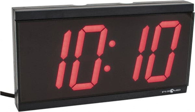 LED Digital Clock: 4" Red Numerals, 4-Digit, 110V AC, 6' Cord
